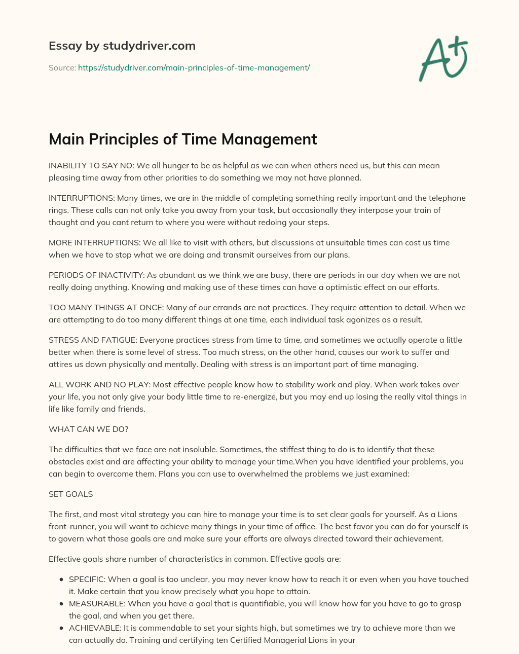 Main Principles of Time Management essay