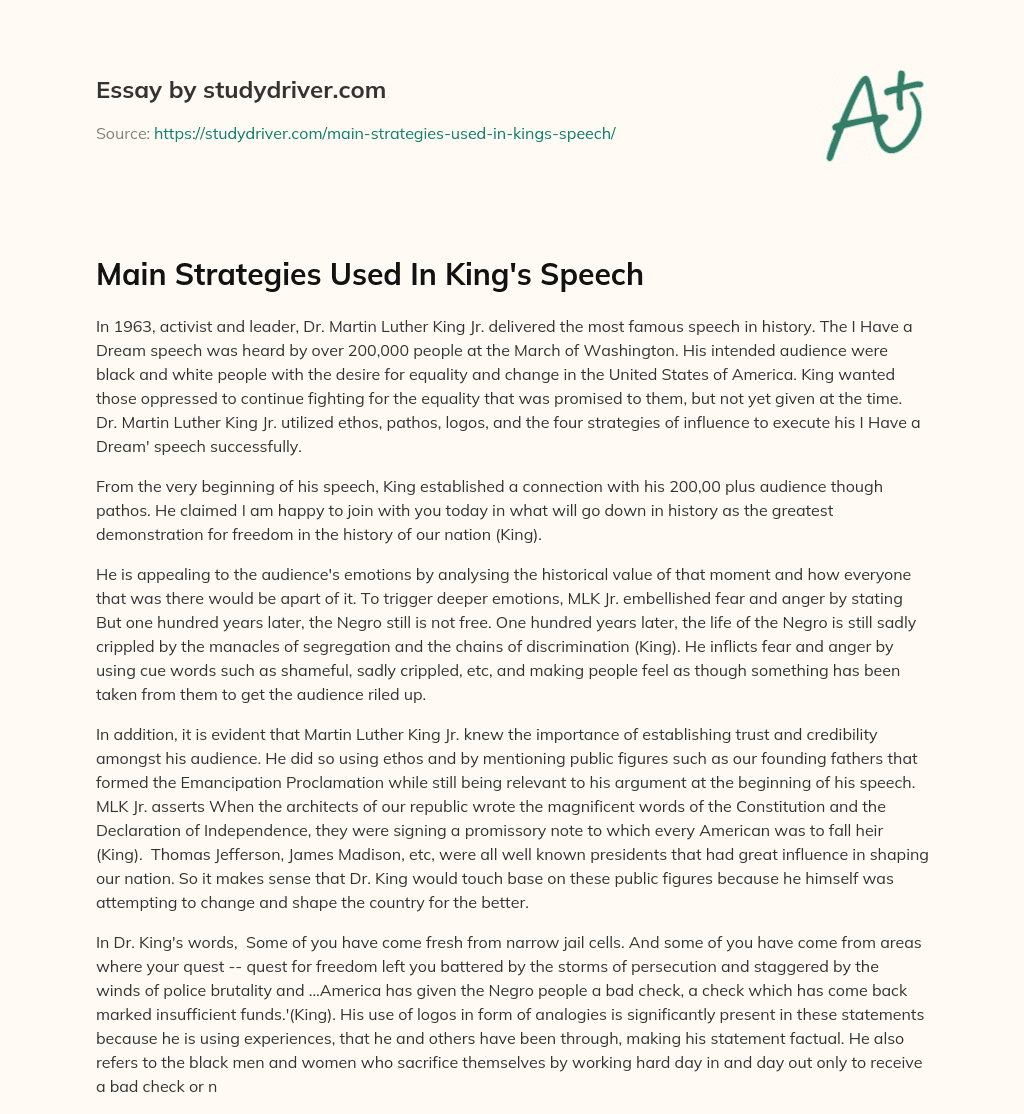 Main Strategies Used in King’s Speech essay
