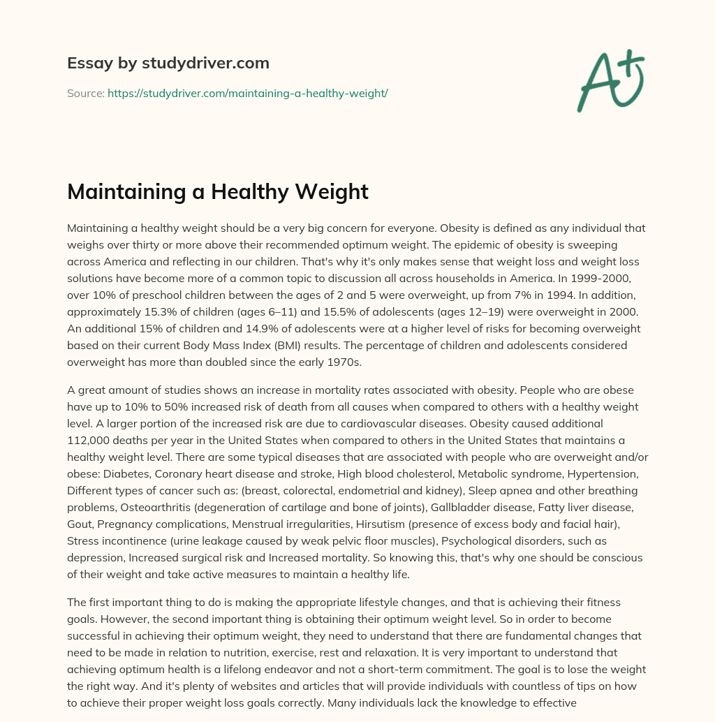 Maintaining a Healthy Weight essay