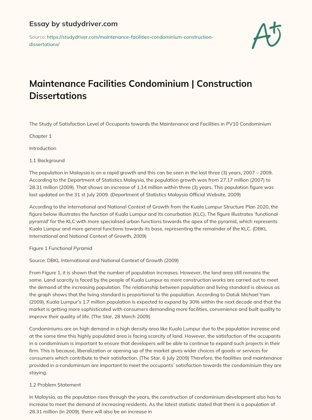 Maintenance Facilities Condominium | Construction Dissertations essay