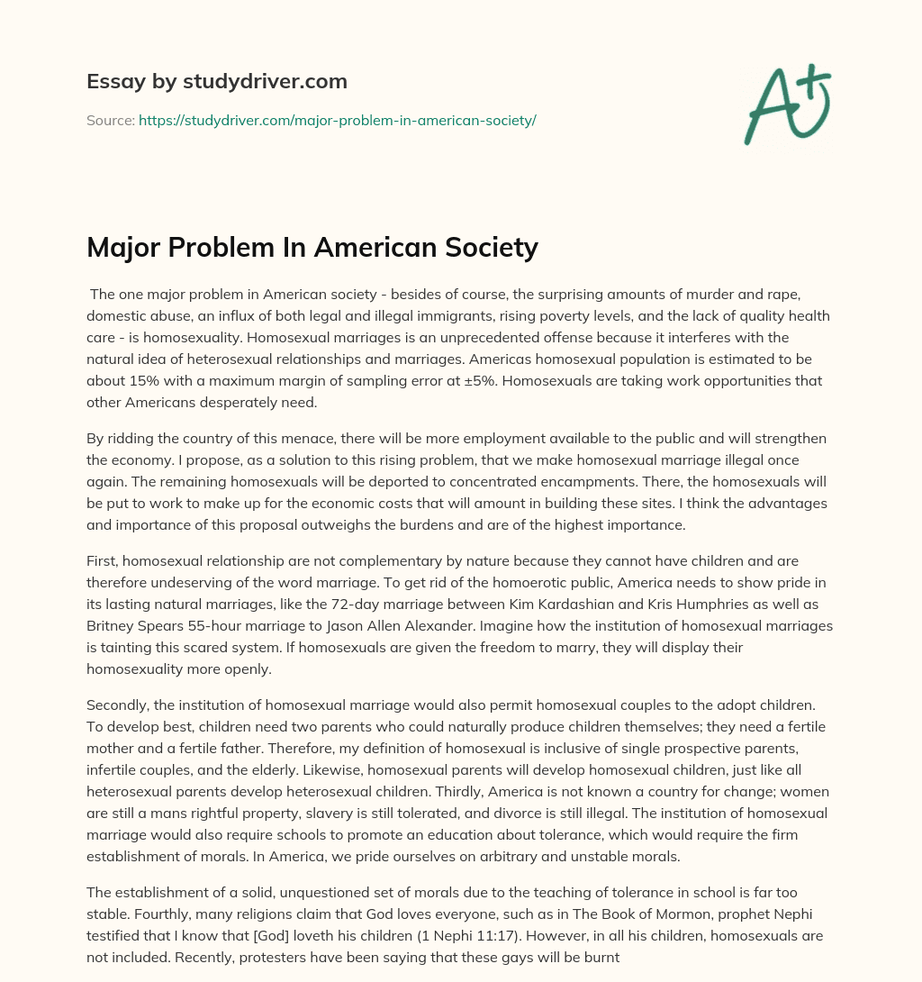 Major Problem in American Society essay