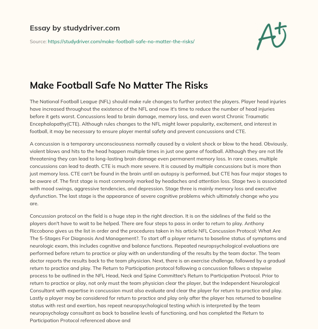 Make Football Safe no Matter the Risks essay