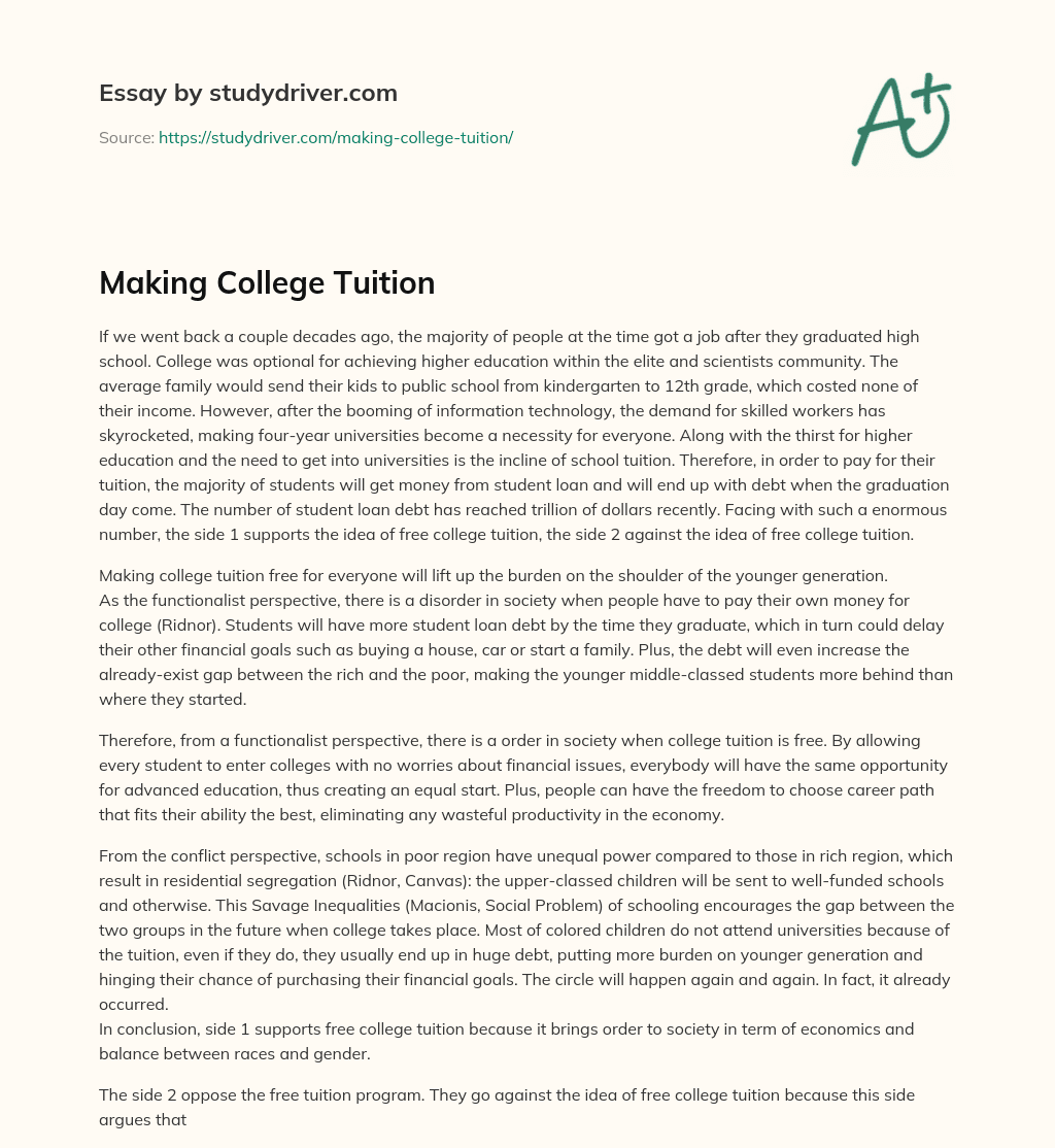 Making College Tuition essay