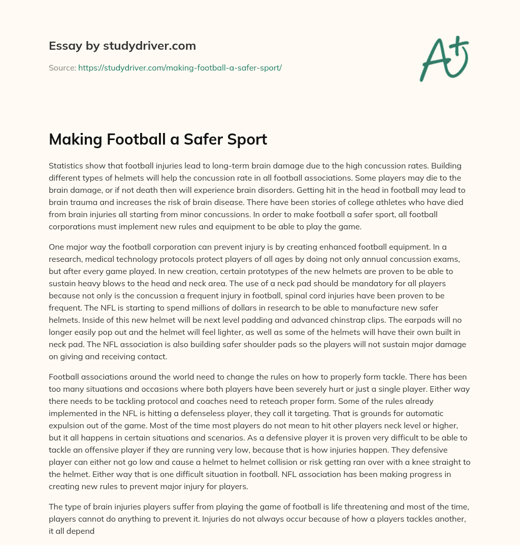 Making Football a Safer Sport essay