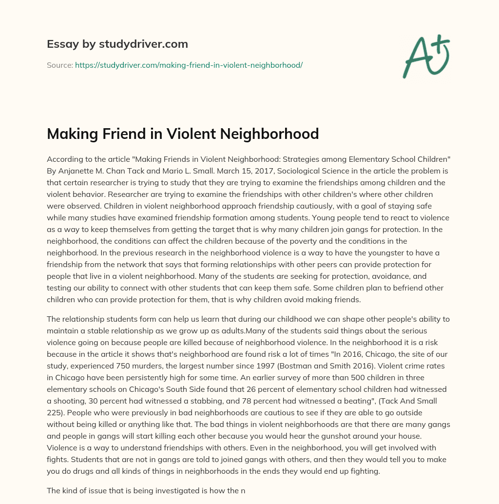 Making Friend in Violent Neighborhood essay