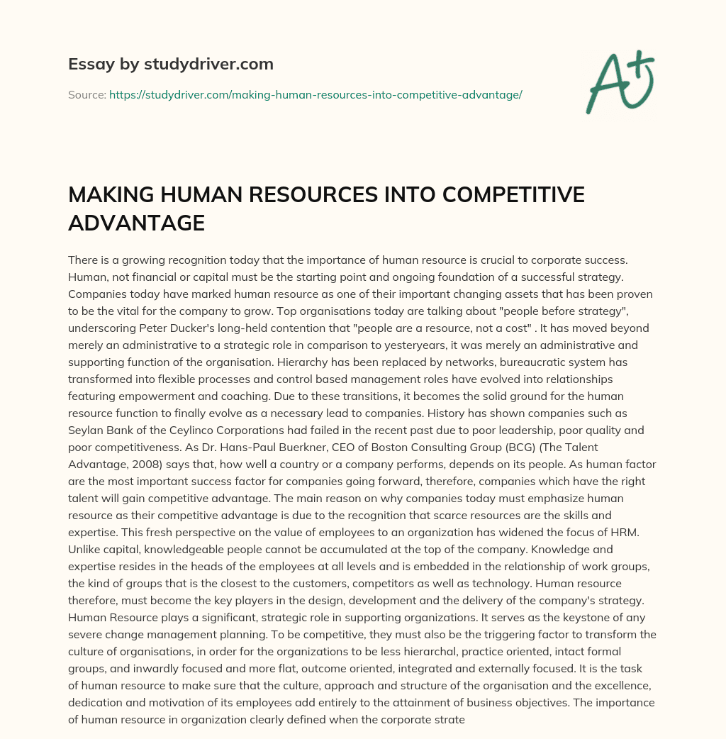 MAKING HUMAN RESOURCES into COMPETITIVE ADVANTAGE essay