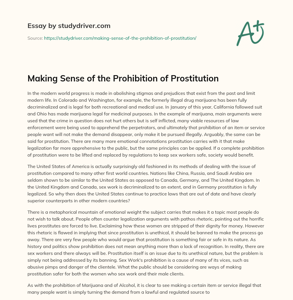 Making Sense of the Prohibition of Prostitution essay
