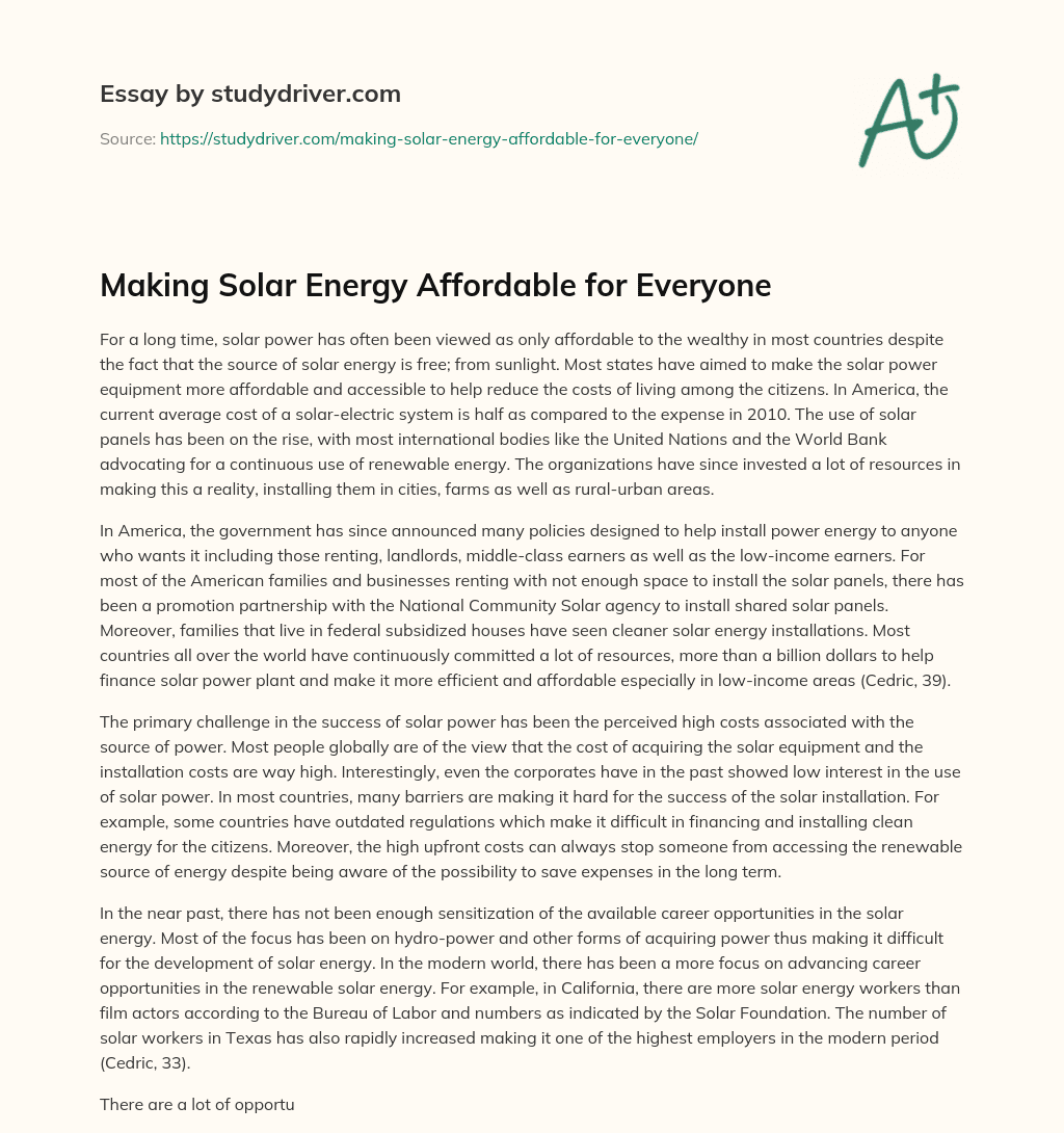 Making Solar Energy Affordable for Everyone essay