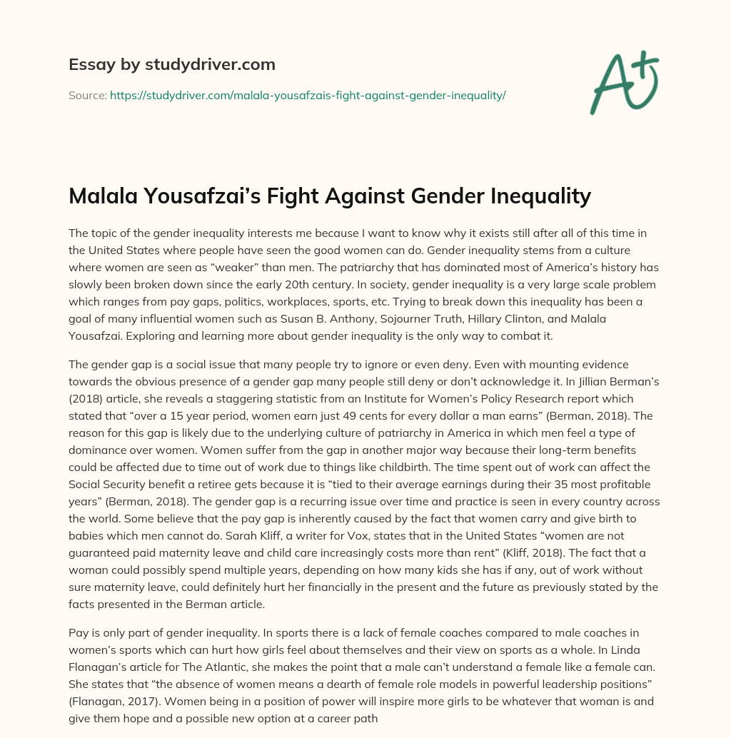 Malala Yousafzai’s Fight against Gender Inequality essay