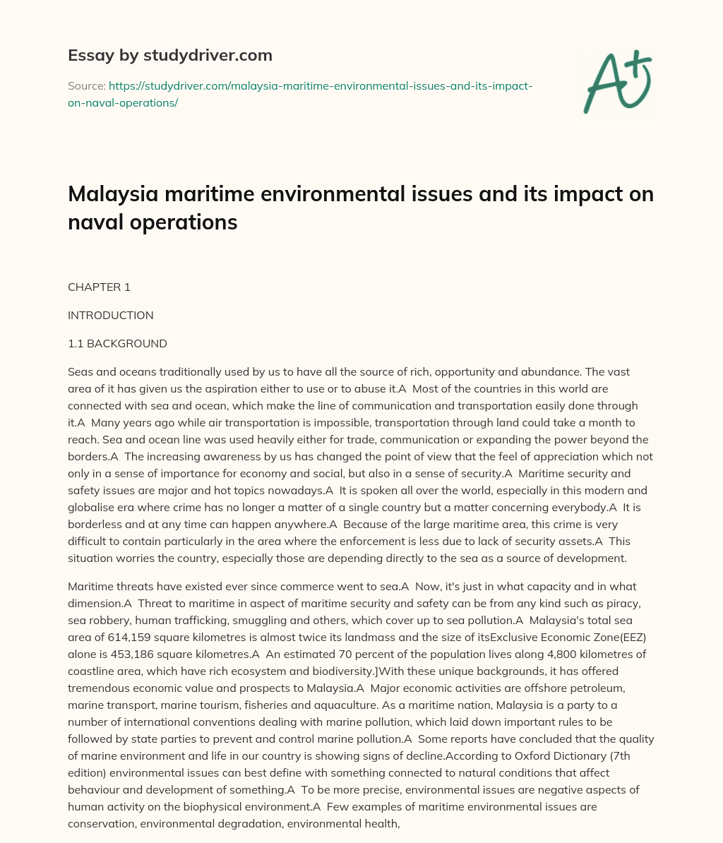 Malaysia Maritime Environmental Issues and its Impact on Naval Operations essay