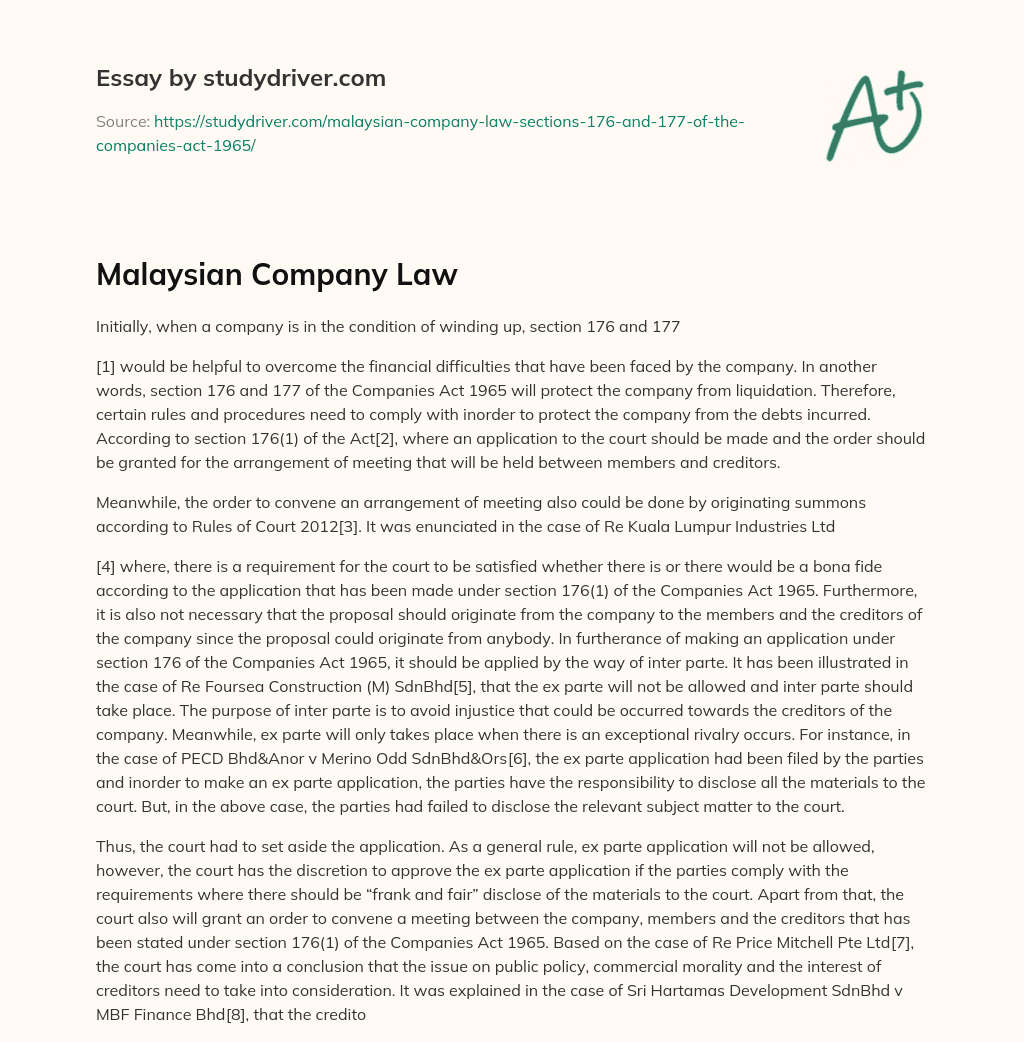 Malaysian Company Law essay