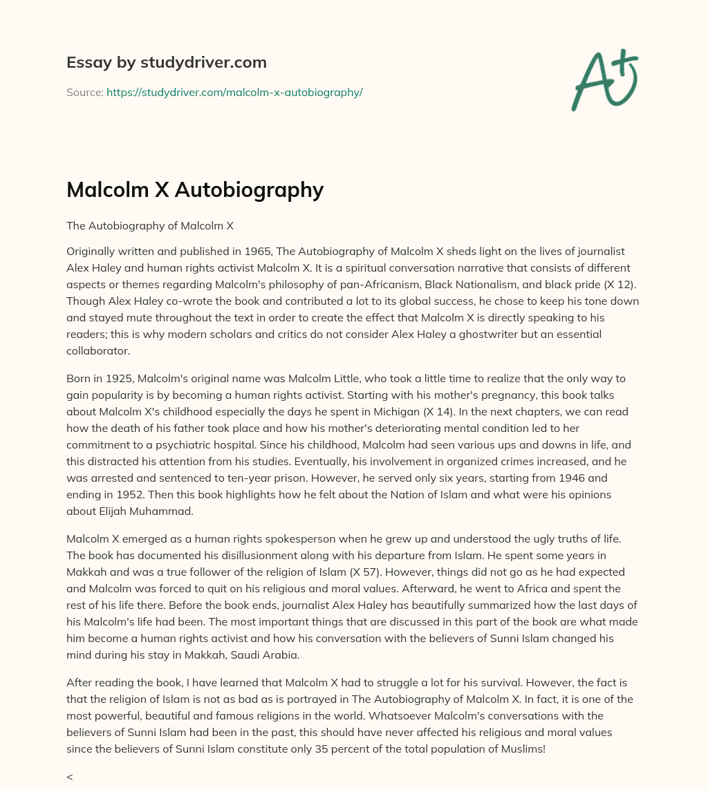 Malcolm X Autobiography essay