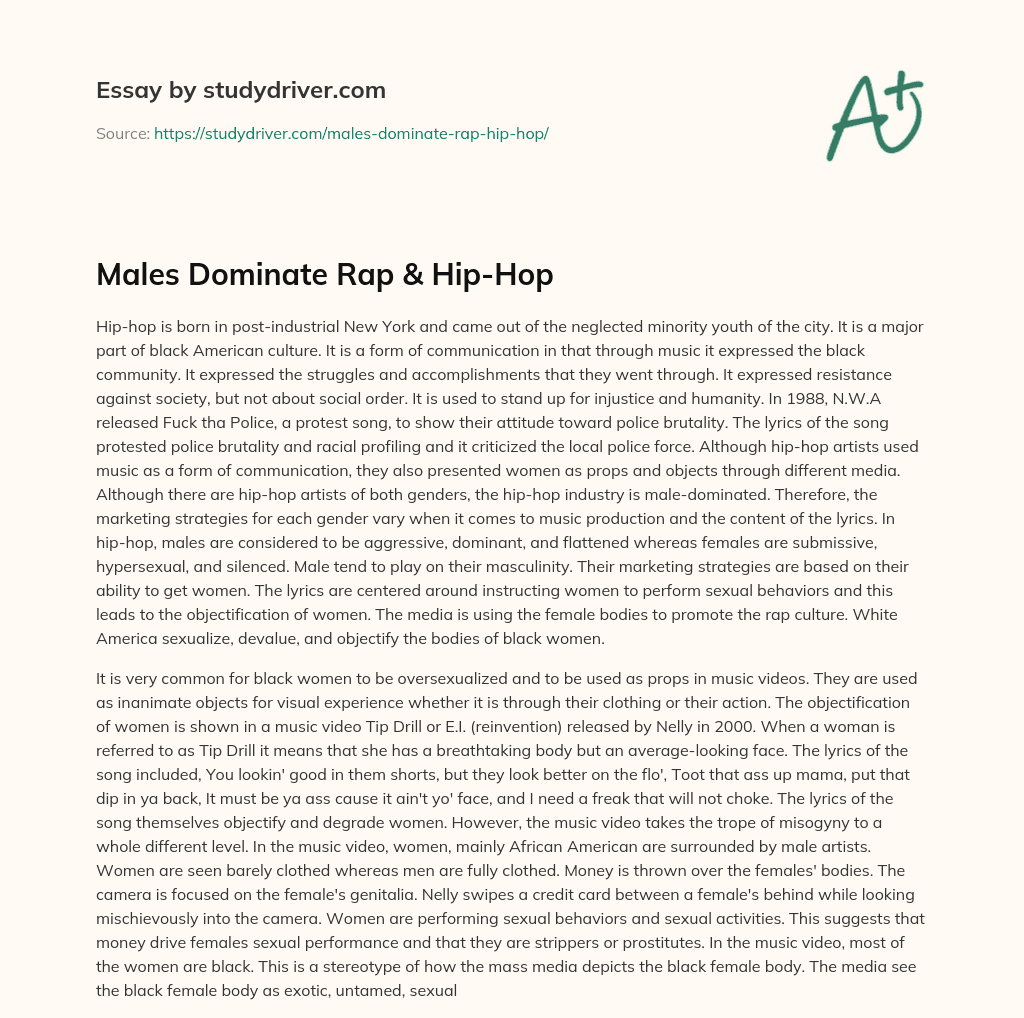 Males Dominate Rap & Hip-Hop essay