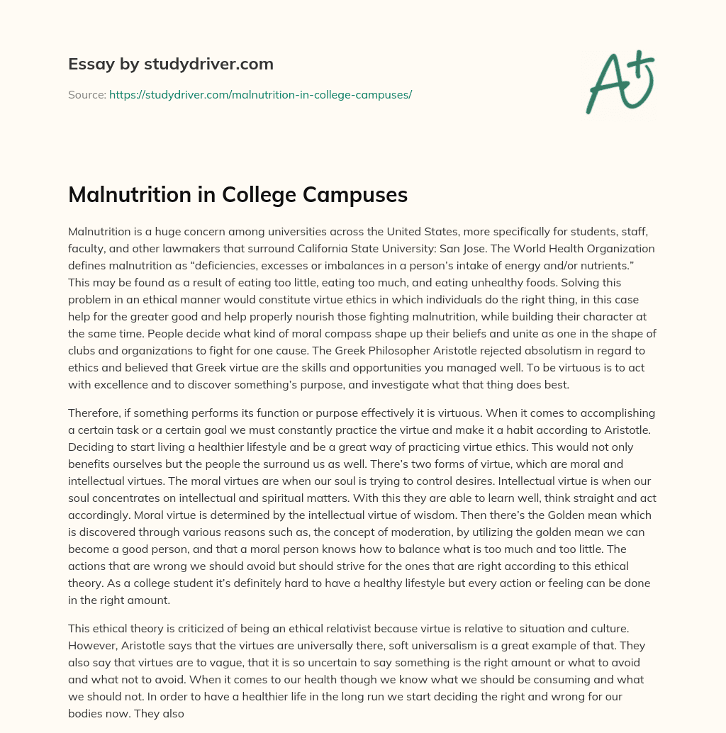 Malnutrition in College Campuses essay