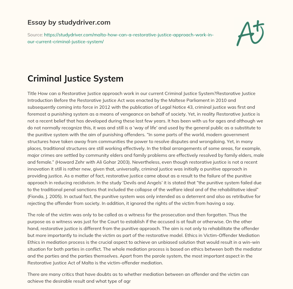 Criminal Justice System essay