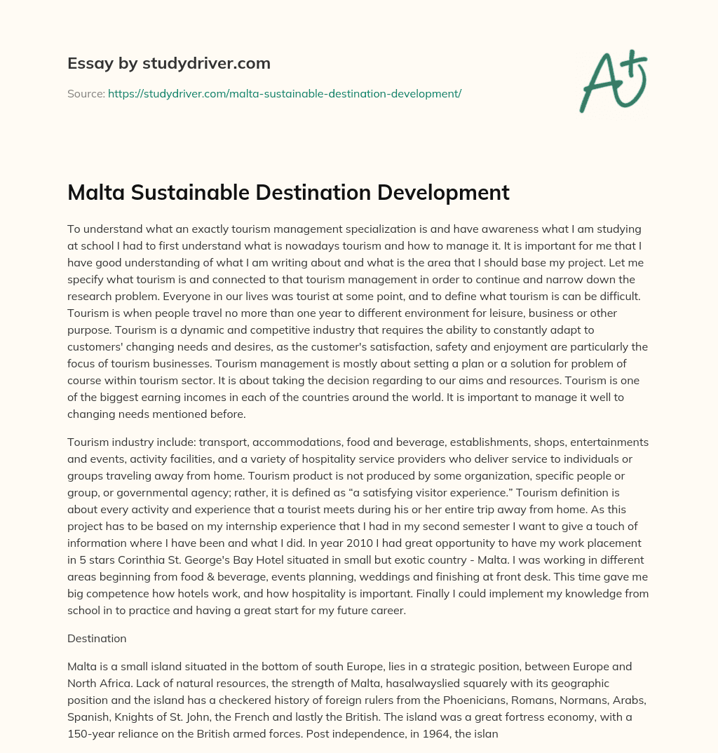 Malta Sustainable Destination Development essay