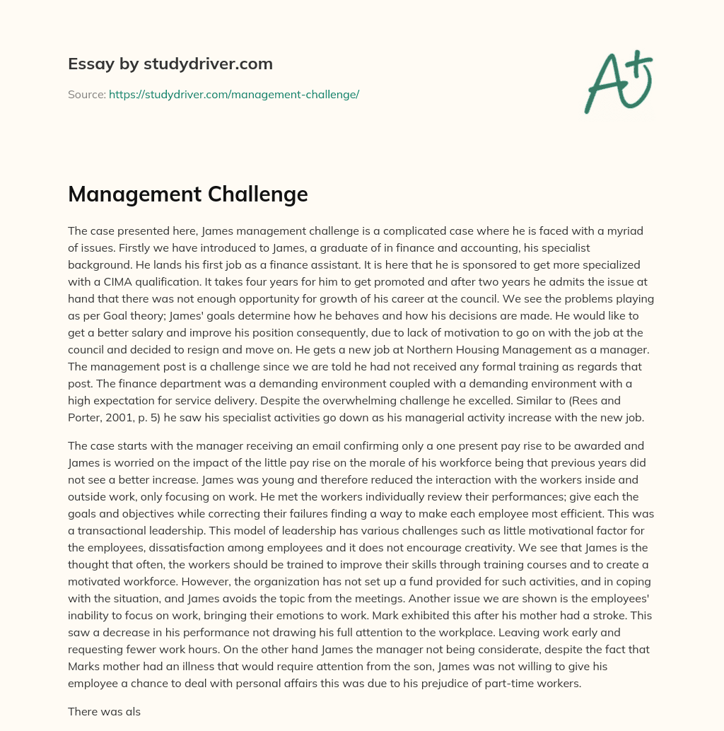 Management Challenge essay