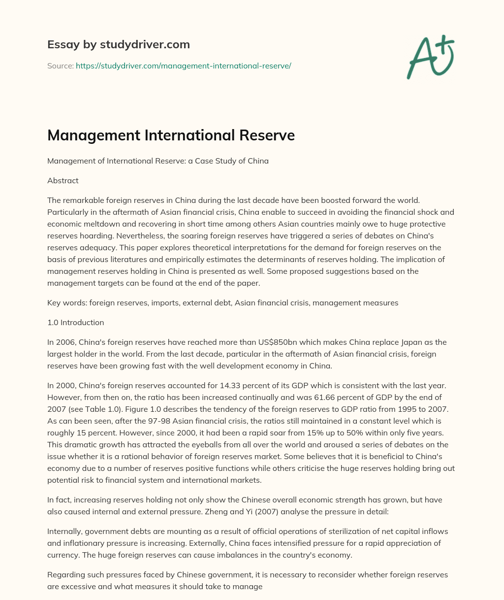 Management International Reserve essay