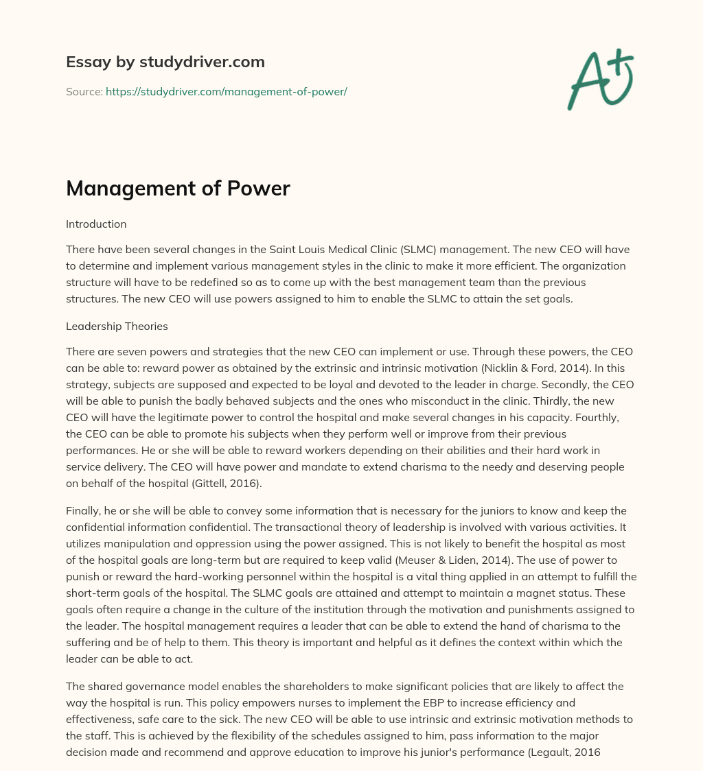 Management of Power essay