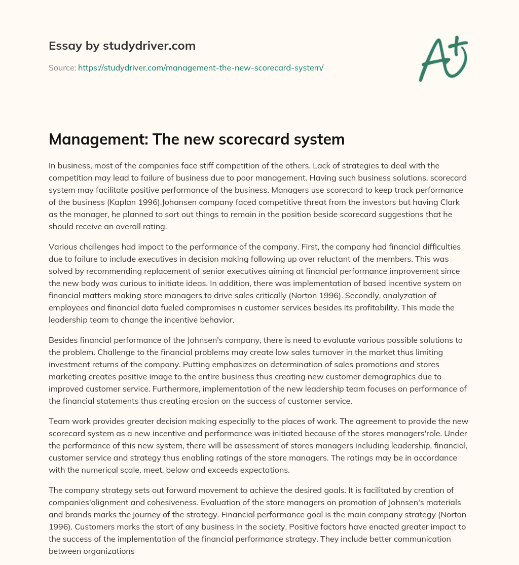 Management: the New Scorecard System essay