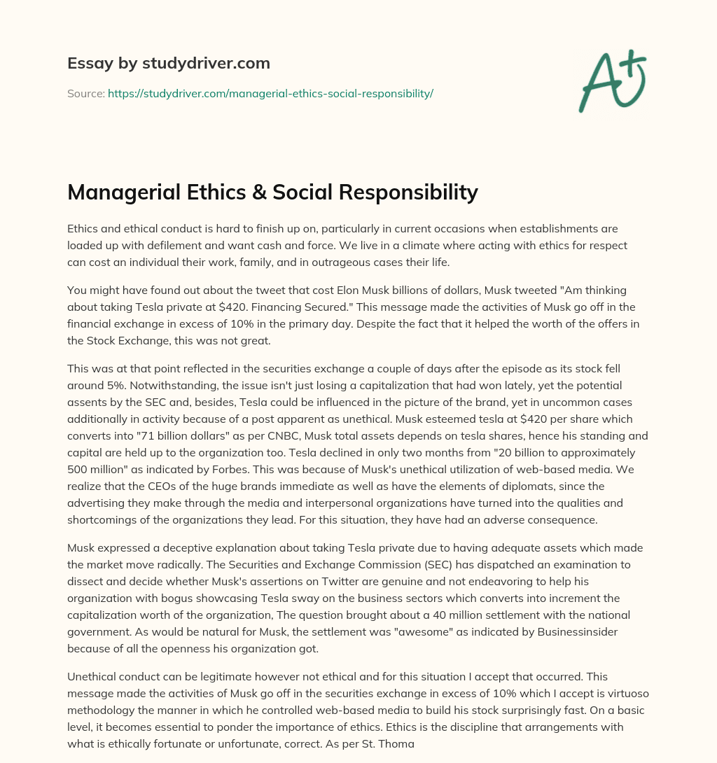 Managerial Ethics & Social Responsibility essay