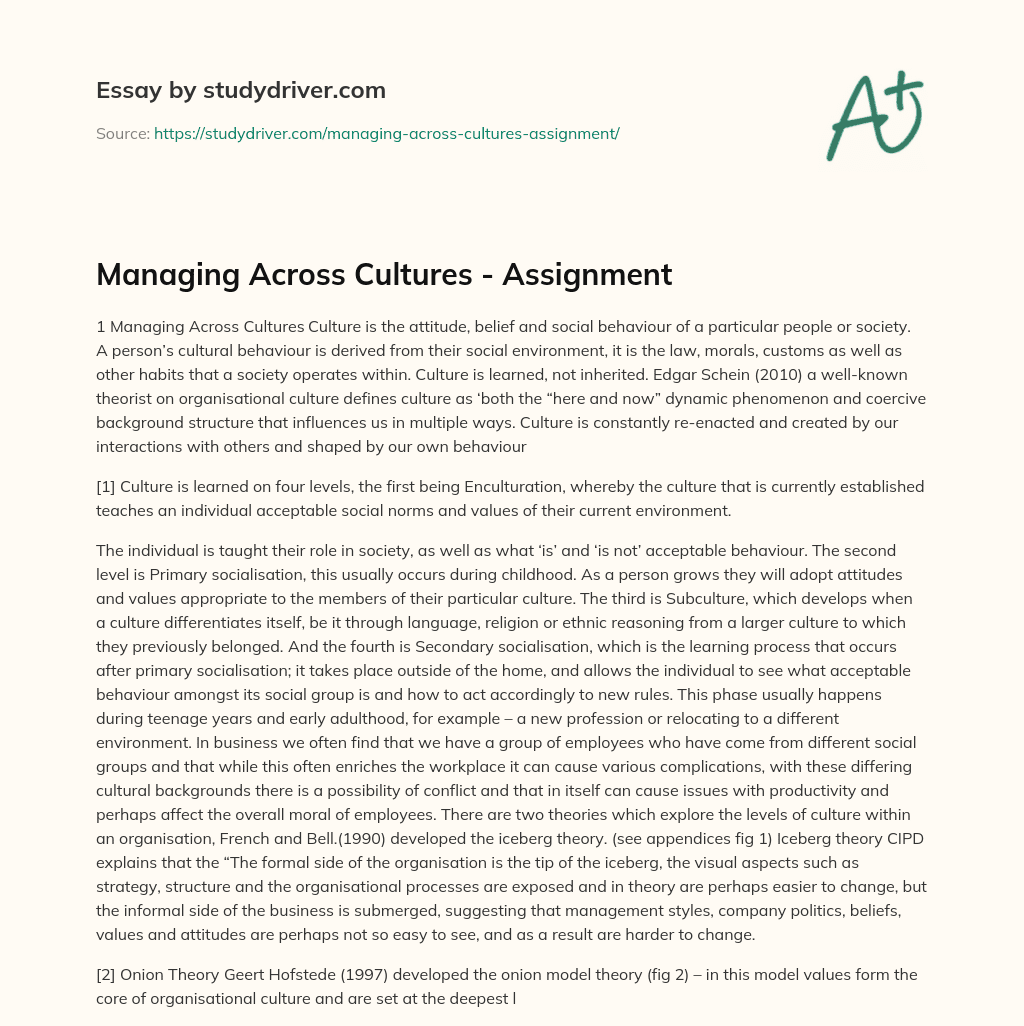 Managing Across Cultures – Assignment essay