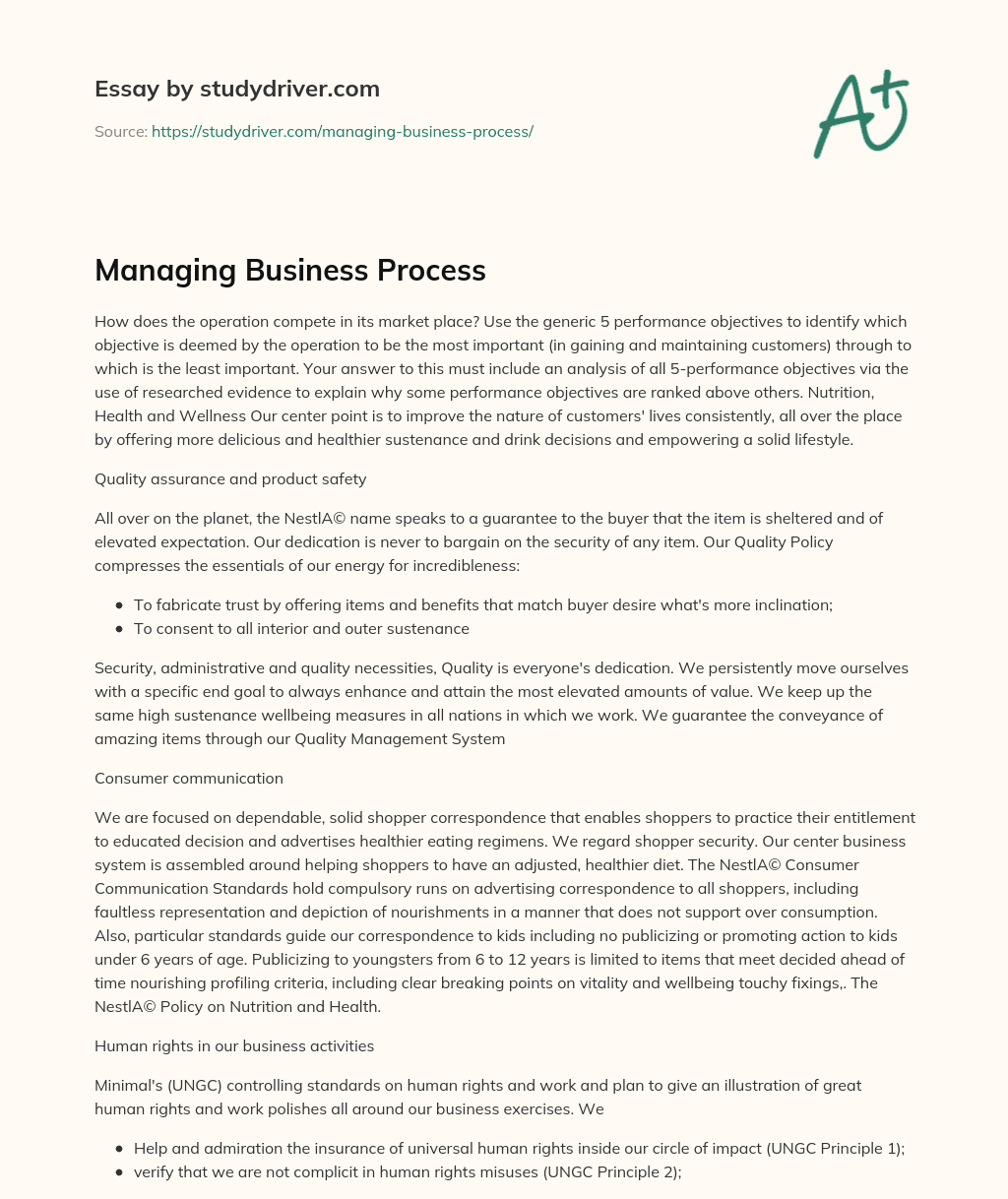 Managing Business Process essay