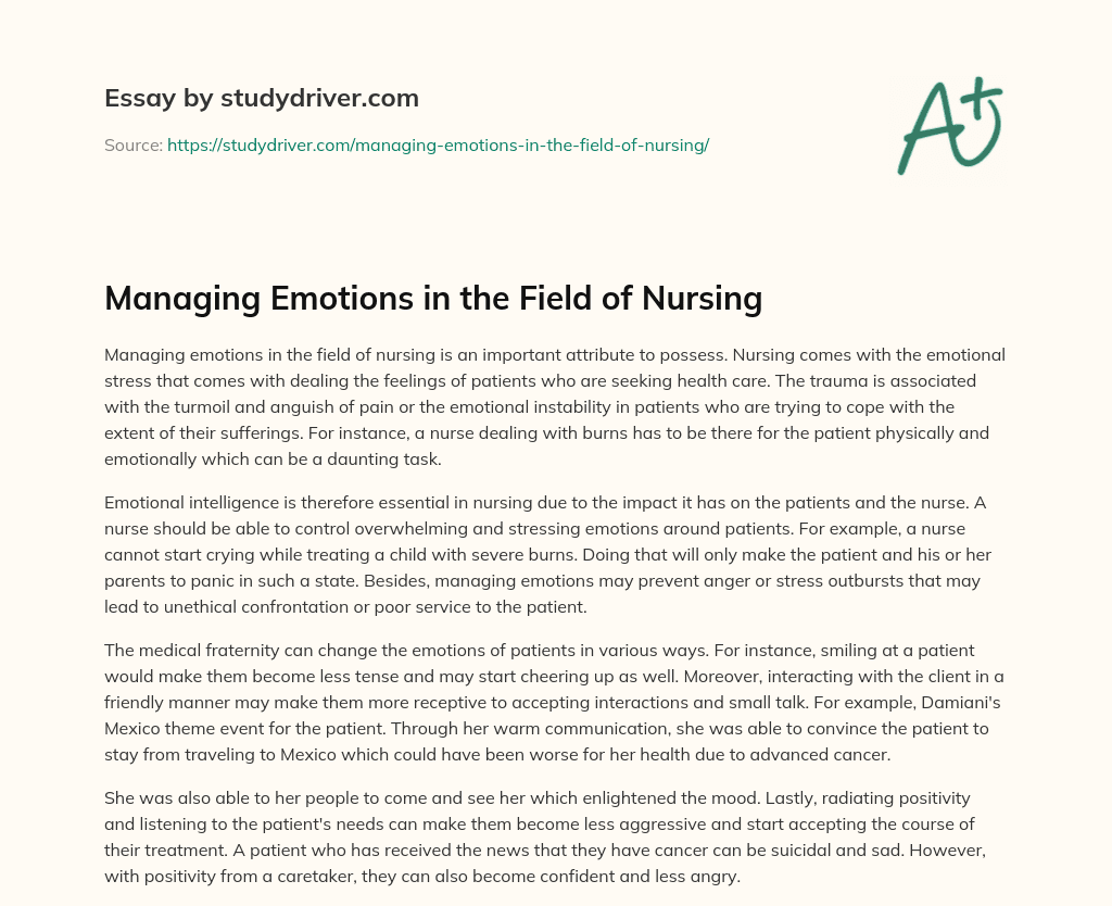 Managing Emotions in the Field of Nursing essay