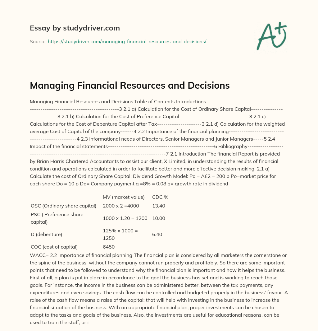 Managing Financial Resources and Decisions essay