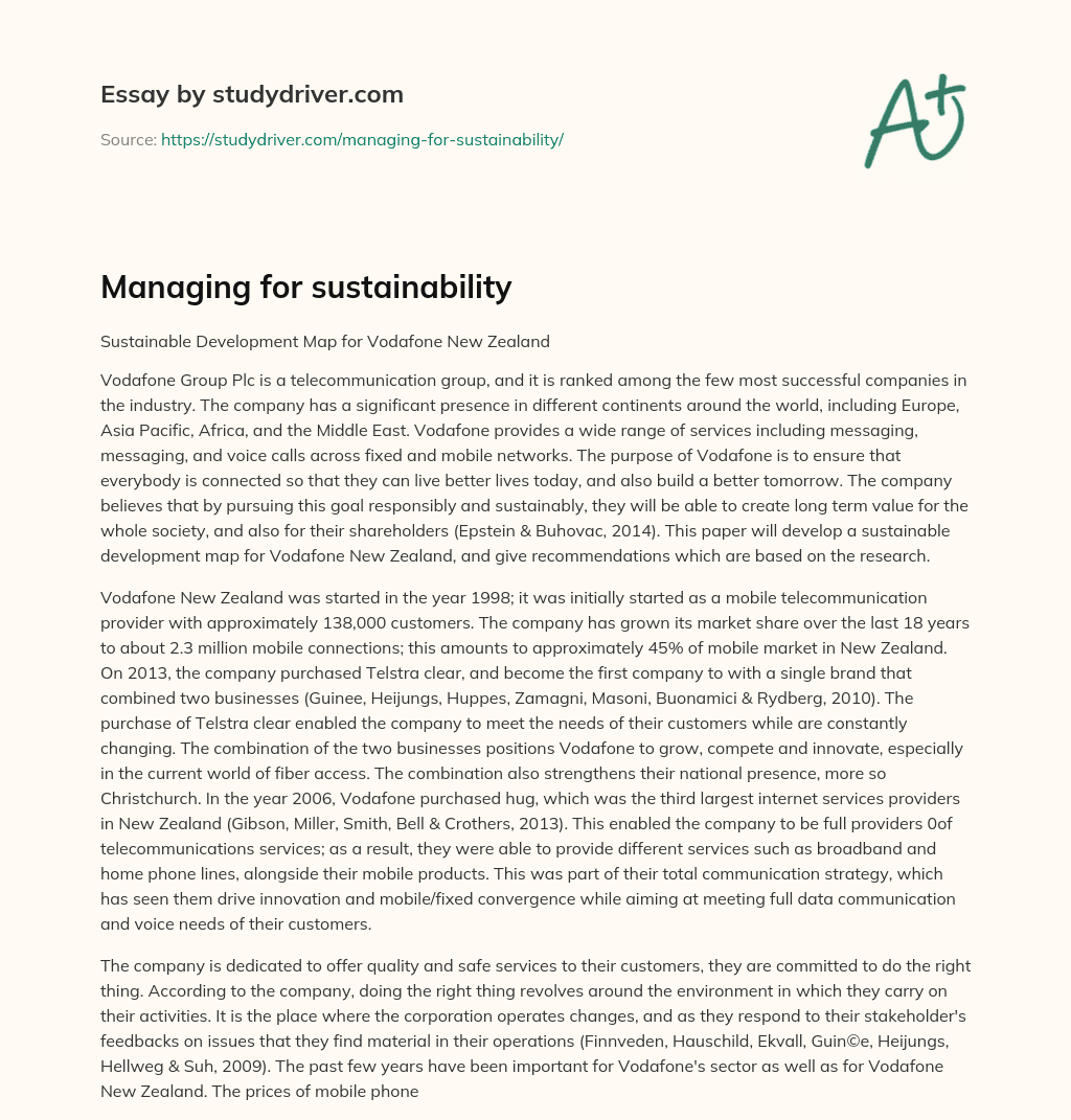 Managing for Sustainability essay