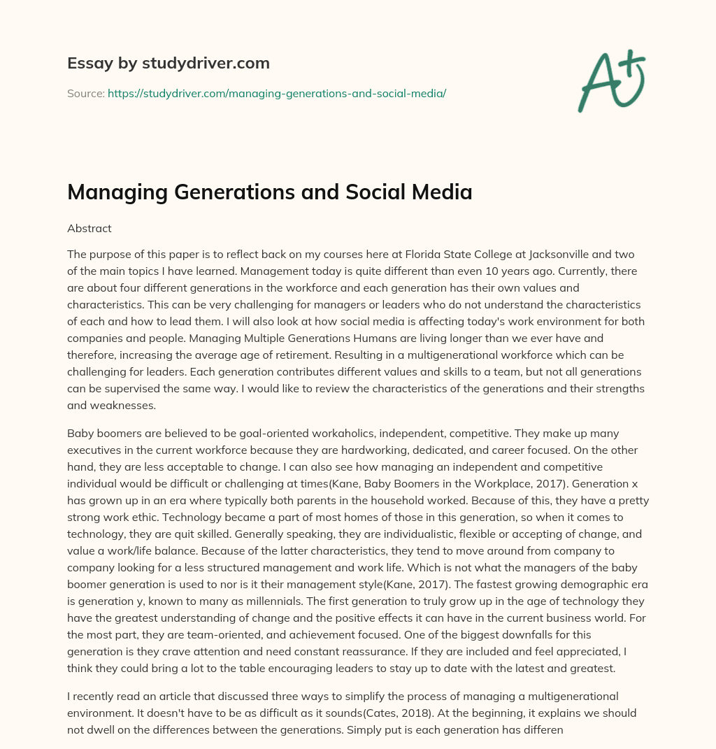 Managing Generations and Social Media essay