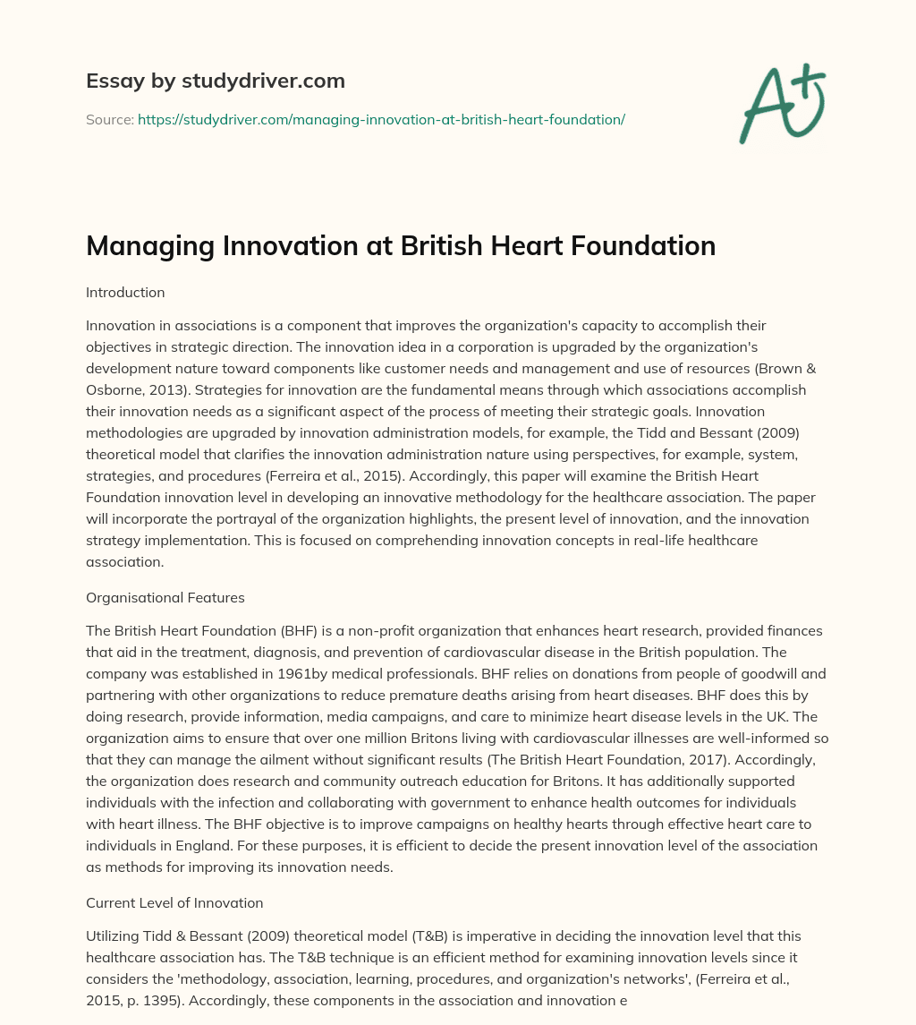 Managing Innovation at British Heart Foundation essay