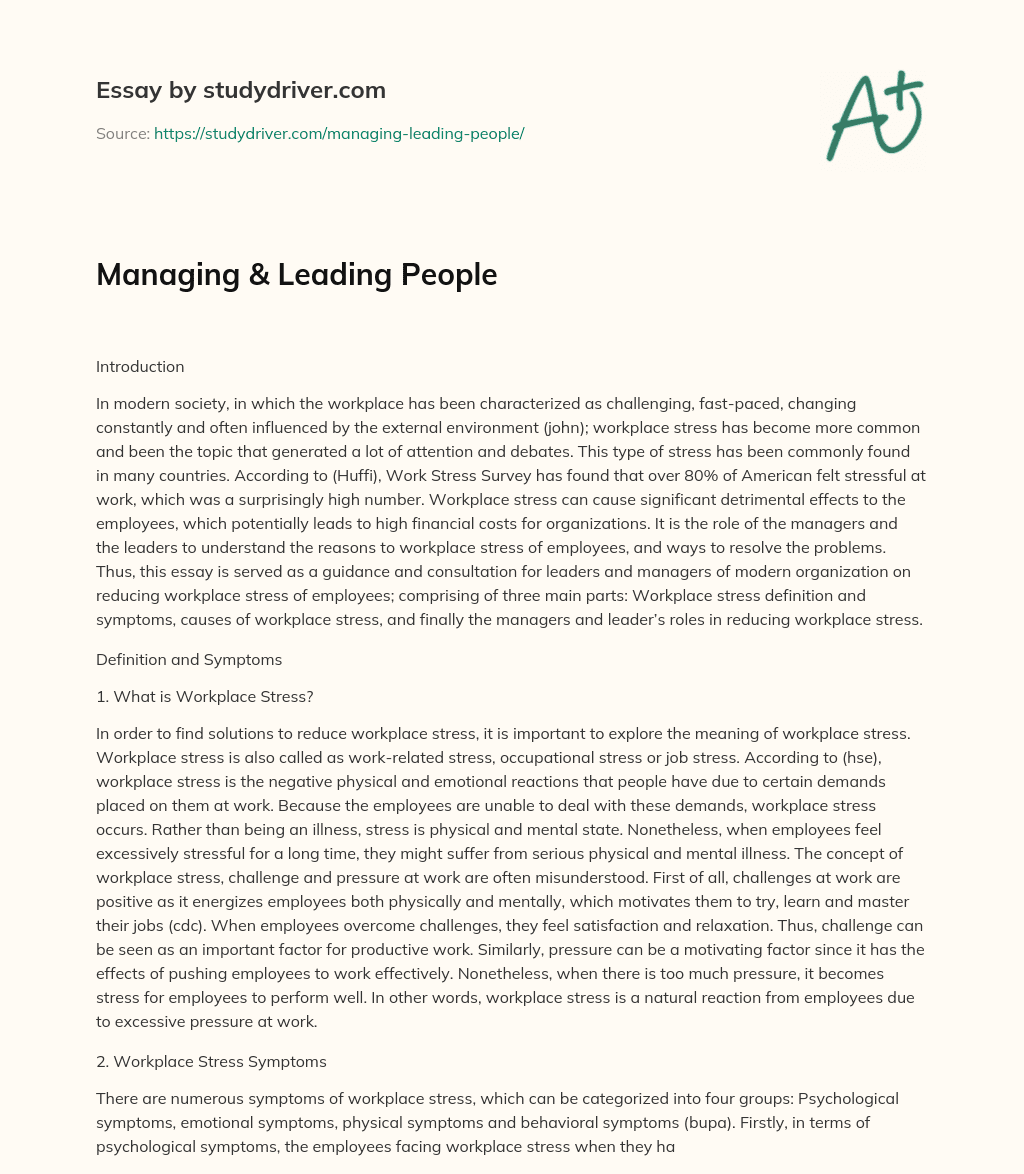 Managing & Leading People essay