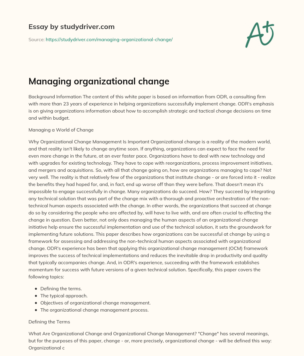 Managing Organizational Change essay