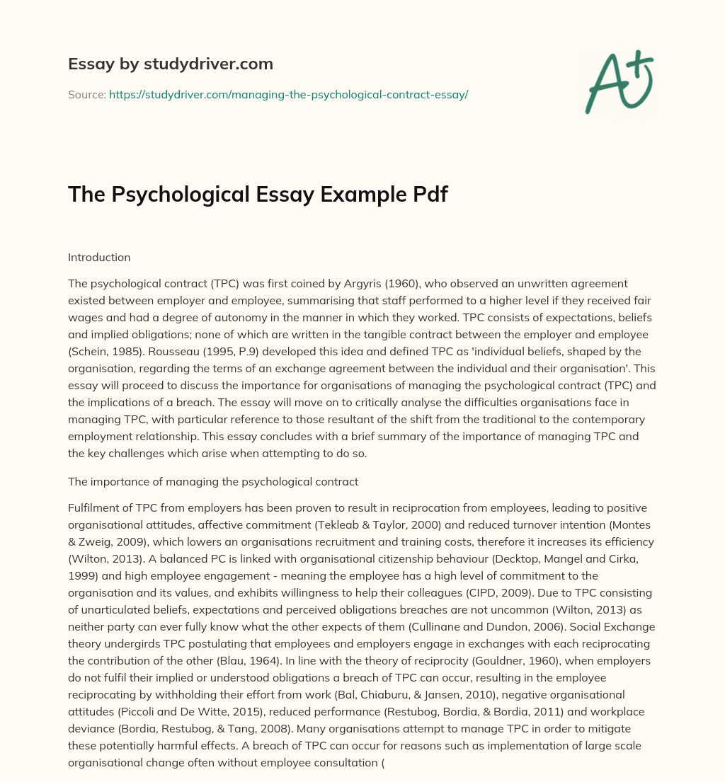 The Psychological Essay Example Pdf essay