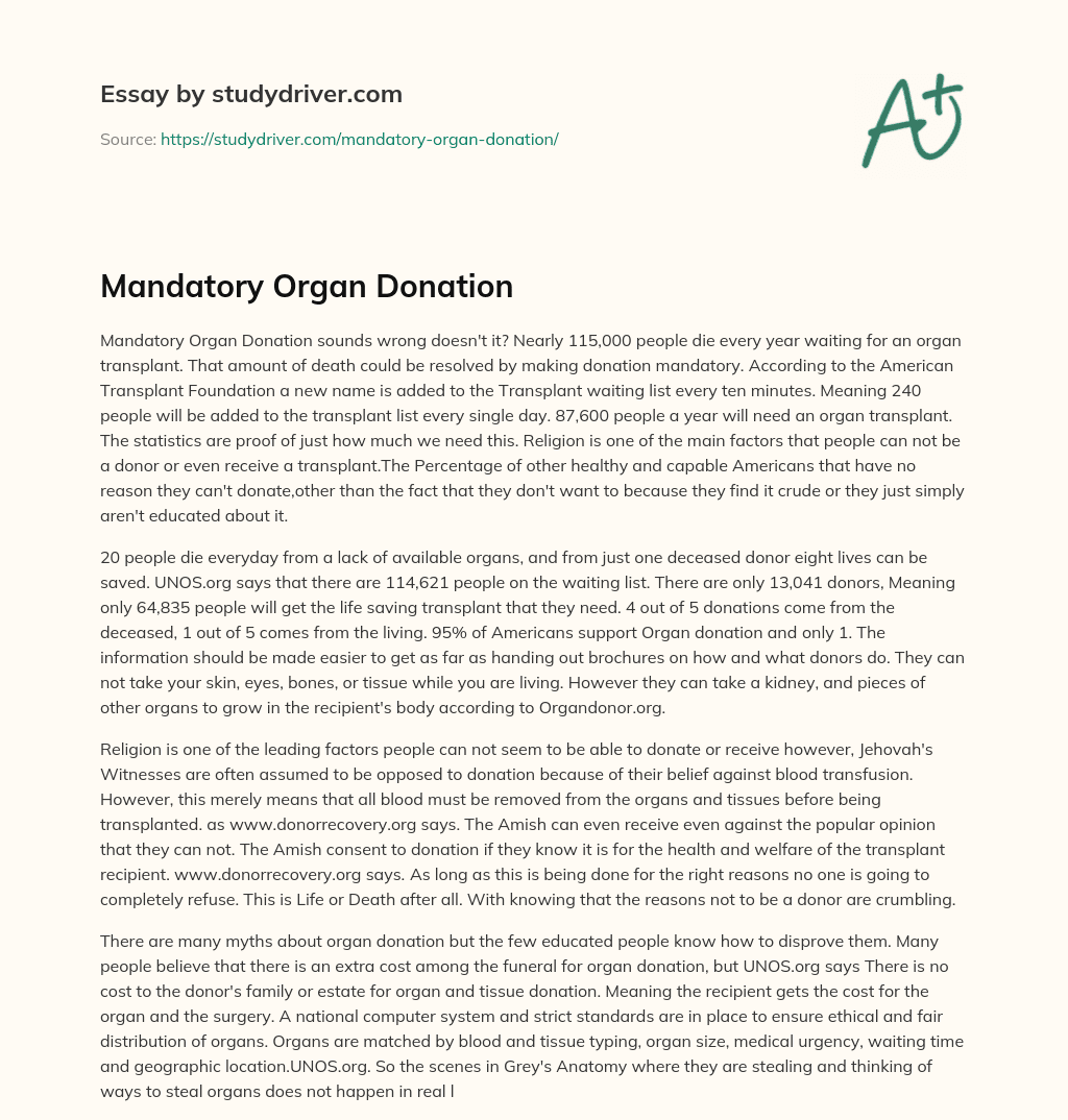 Mandatory Organ Donation essay