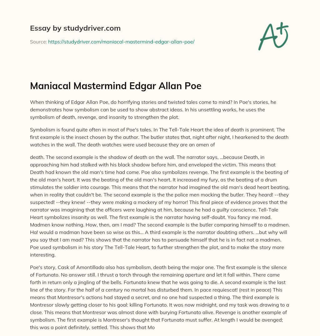 Maniacal Mastermind Edgar Allan Poe essay