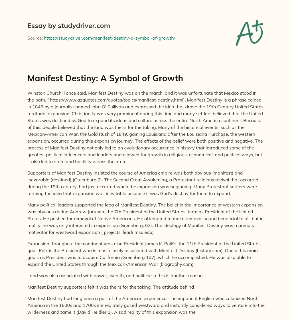 Manifest Destiny: a Symbol of Growth essay