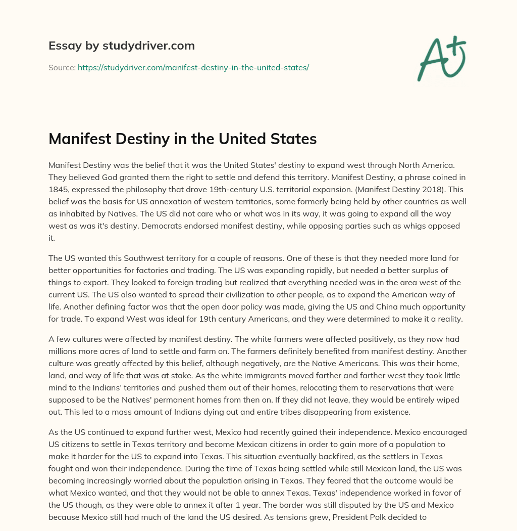 Manifest Destiny in the United States essay