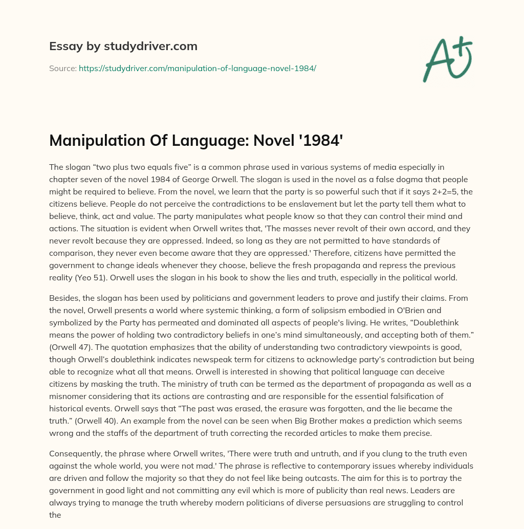 Manipulation of Language: Novel ‘1984’ essay