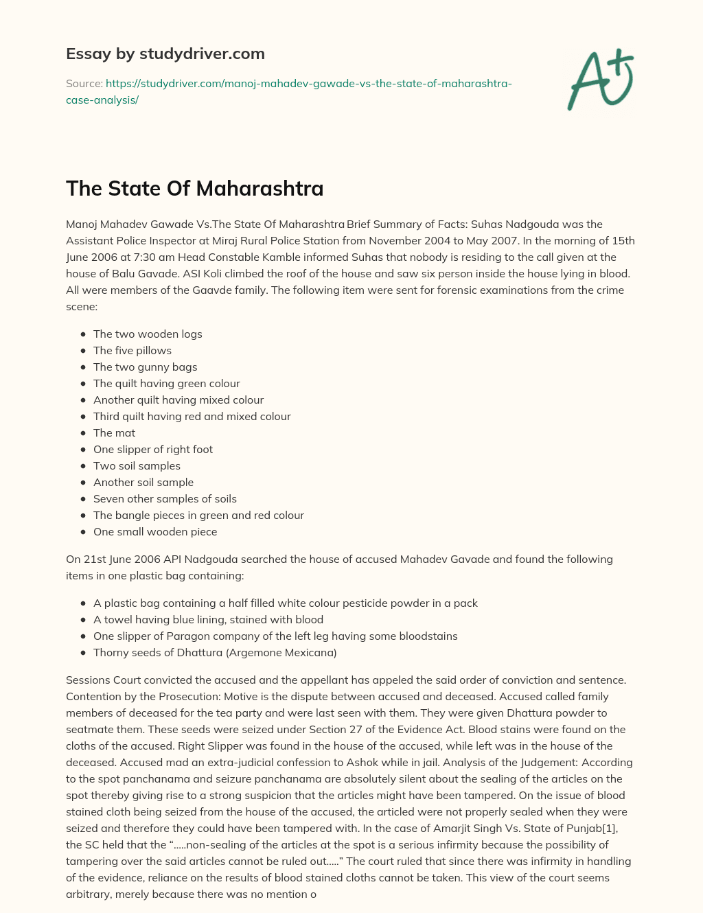 The State of Maharashtra essay