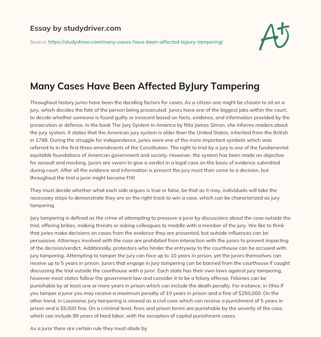 Many Cases have been Affected ByJury Tampering essay