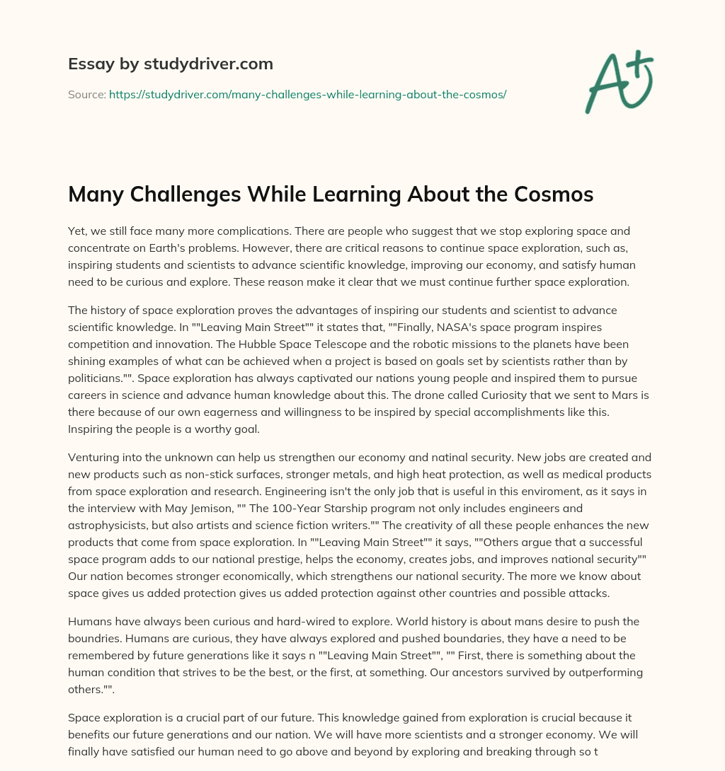 Many Challenges while Learning about the Cosmos essay