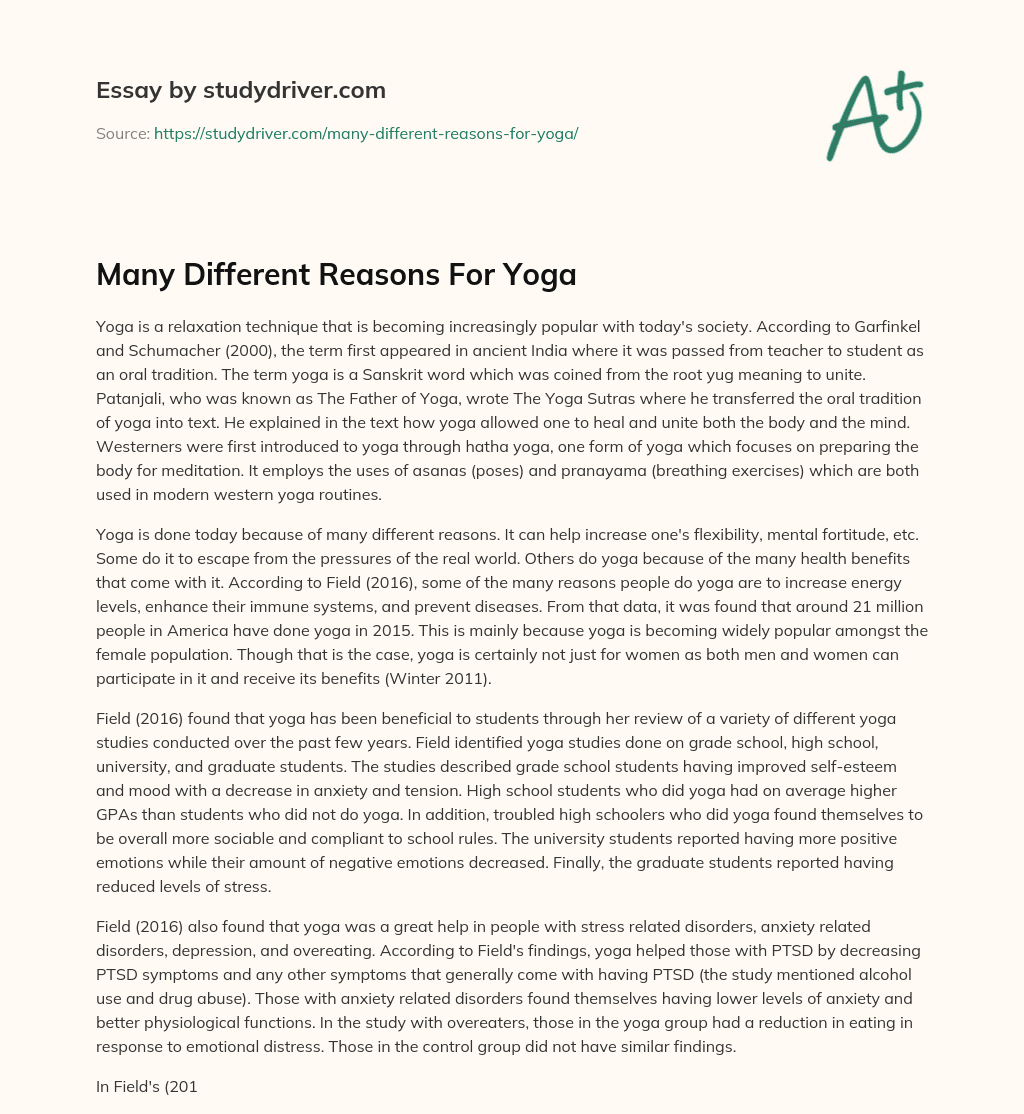Many Different Reasons for Yoga essay