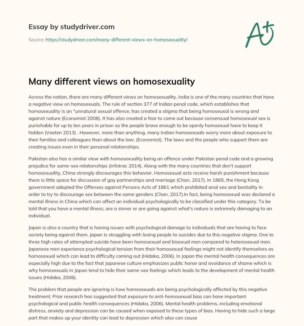 Many Different Views on Homosexuality essay