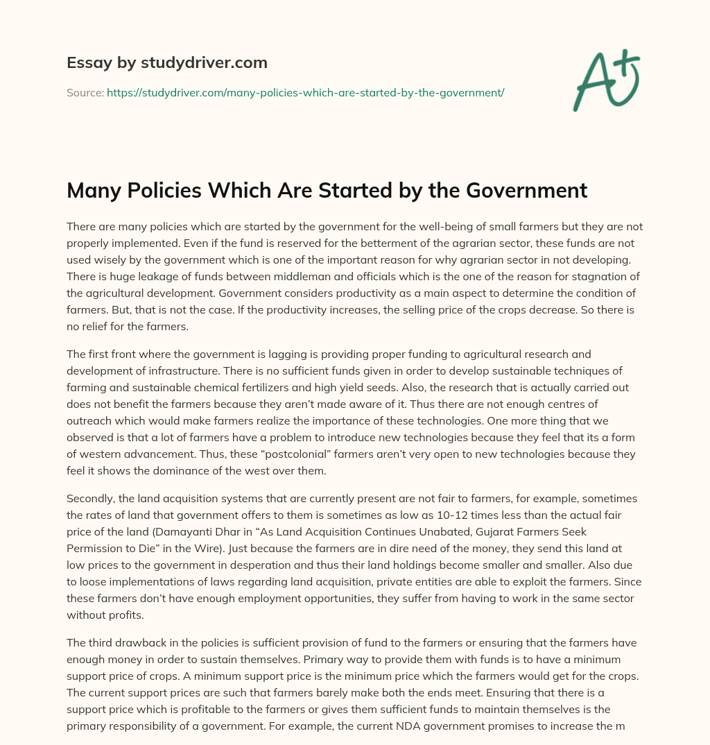 Many Policies which are Started by the Government essay