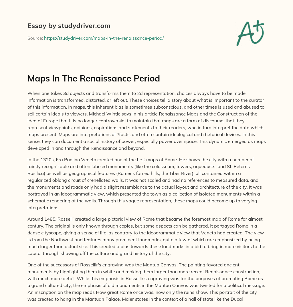 Maps in the Renaissance Period essay