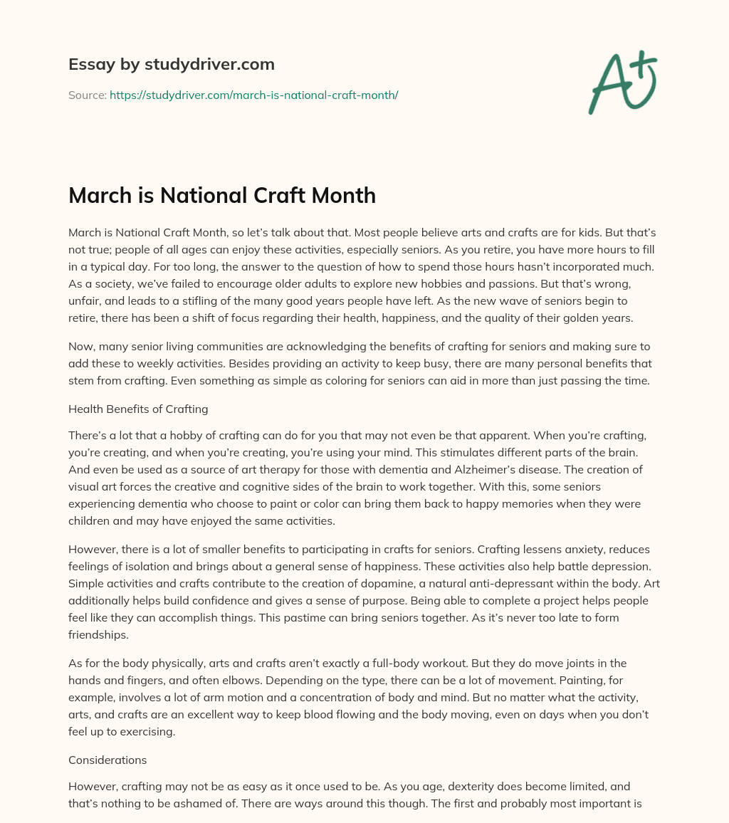 March is National Craft Month essay