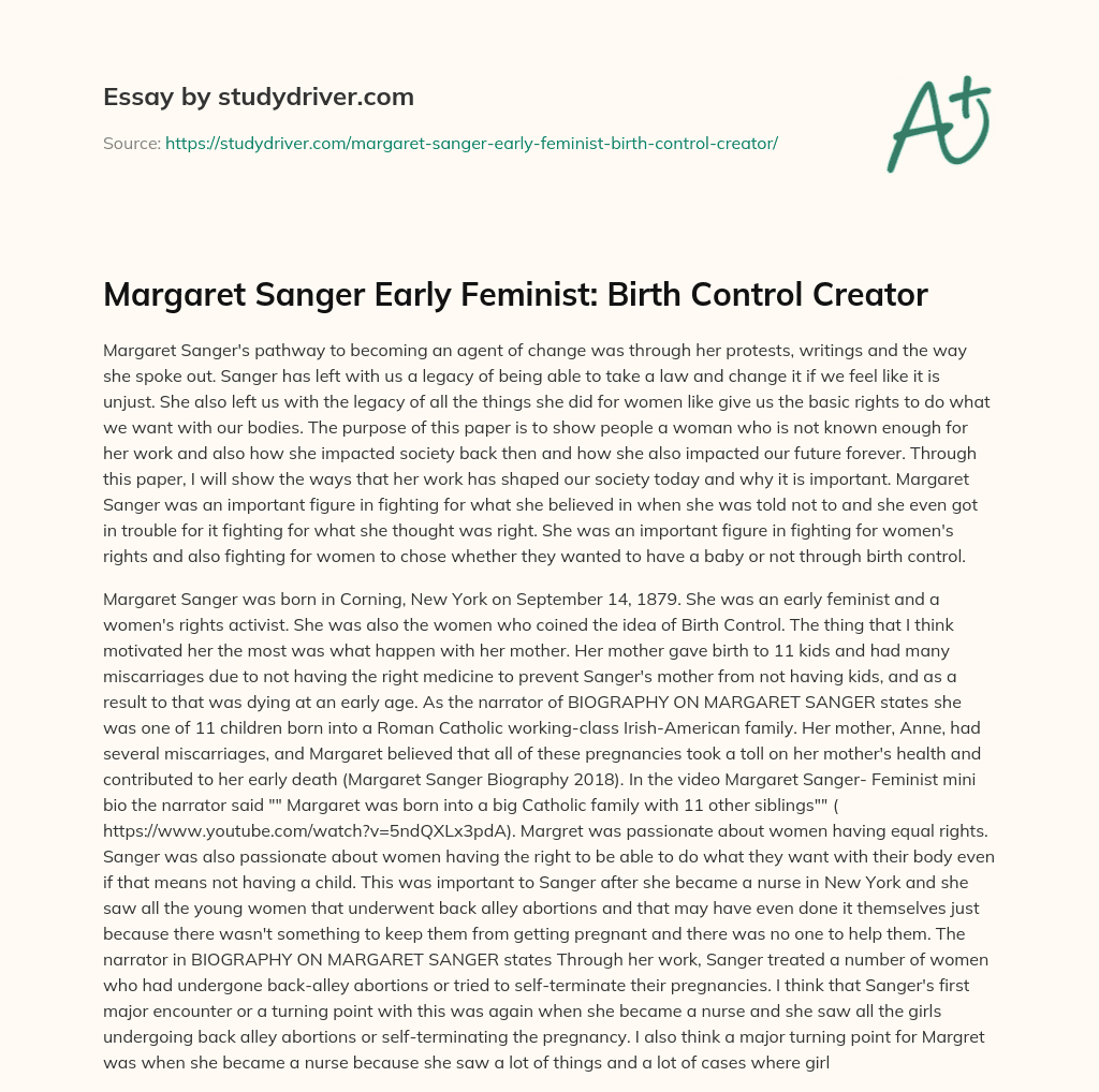 Margaret Sanger Early Feminist: Birth Control Creator essay