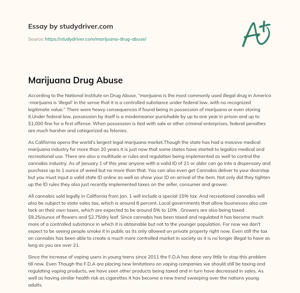 Marijuana Drug Abuse essay